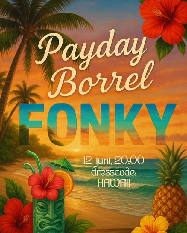 🌴🍹PAYDAYBORREL🍹🌴  Alohaaaa,  Het is weer tijd voor een PAYDAYBORREL! 🍻 Deze keer gaan we full tropical met het thema...Hawaï🍹🌺.  Bij Hawaï komen listige hemden en lekkere cocktails kijken, dus trek je meest fleurige outfit uit de kast en dan gaan we er een heerlijke en activiteit (😏) rijke avond van maken!  Hier nog even alle belangrijke informatie op een rijtje:
📅DATUM: donderdag 12 juni
🕙TIJD: 20:00 uur
📍LOCATIE: Oudenoord 219
🌺THEMA: Hawaï